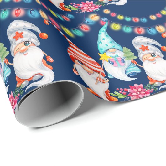 Weihnachtsbaum Rote Gnomes Wasserfarbenurlaub Geschenkpapier (Rolleneckpunkt)