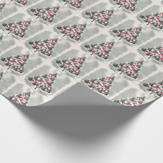 Weihnachtsbaum Rote Häuser & Kirche MCM Geschenkpapier (Ecke)