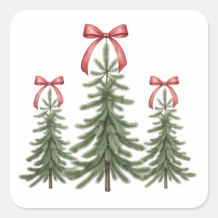 Weihnachtsbaum roter Bogen Retro Frohe Weihnachten Quadratischer Aufkleber