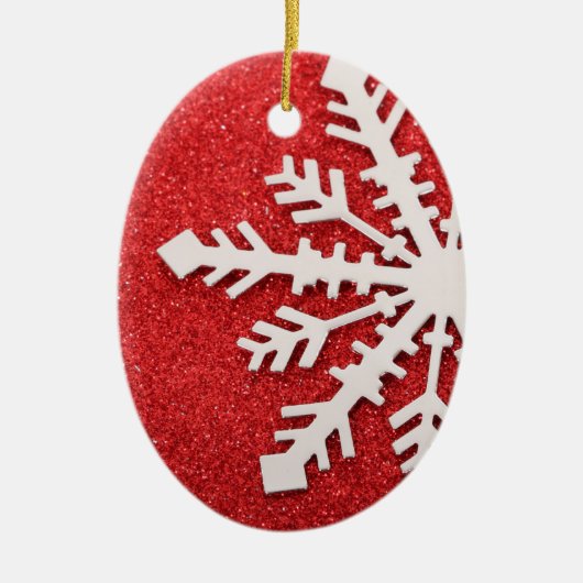 Weihnachtsbaum Roter Glitzer Schneeflocke Keramik Ornament (Vorne)