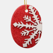 Weihnachtsbaum Roter Glitzer Schneeflocke Keramik Ornament (Hinten)