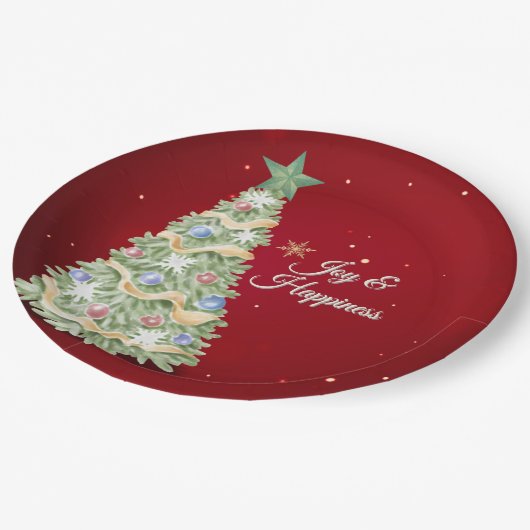 Weihnachtsbaum Roter Hintergrund Urlaub Pappteller (Schrägansicht)