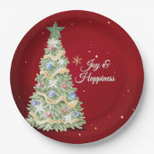 Weihnachtsbaum Roter Hintergrund Urlaub Pappteller (Vorderseite)