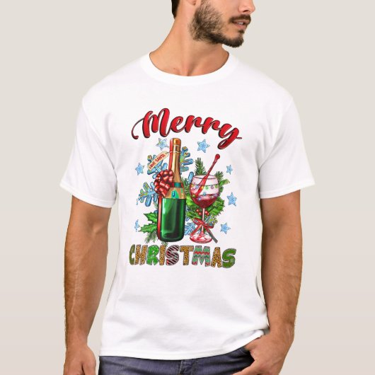 Weihnachtsbaum Roter Weinglas T-Shirt (Vorderseite)