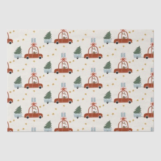 Weihnachtsbaum-Rotes-Auto-Illustration  Seidenpapier (Vorderseite)