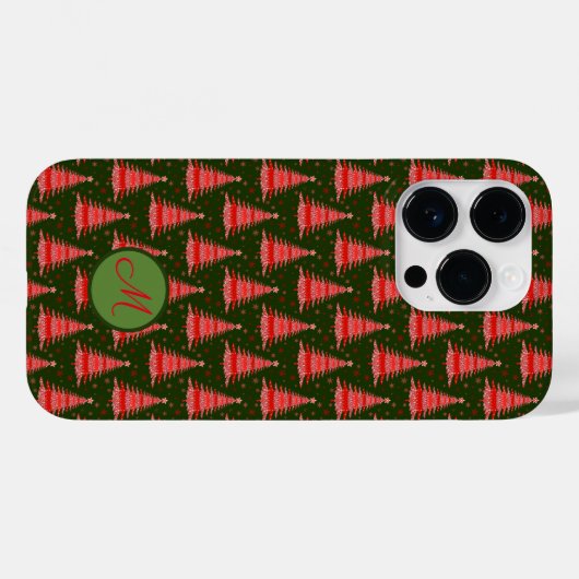 Weihnachtsbaum Rotes Grünes Muster mit Monogramm Case-Mate iPhone Hülle (Rückseite (Horizontal))