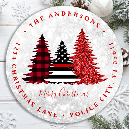 Weihnachtsbaum-Rücksendeadresse des Feuerwehrmanns Runder Aufkleber