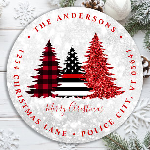 Weihnachtsbaum-Rücksendeadresse des Feuerwehrmanns Runder Aufkleber