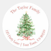 Weihnachtsbaum-Rücksendeadresse Runder Aufkleber (Vorderseite)