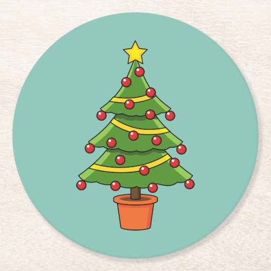 Weihnachtsbaum Runder Pappuntersetzer (Vorderseite)