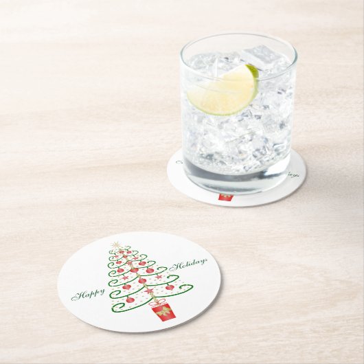 Weihnachtsbaum Runder Pappuntersetzer (Vor Ort)