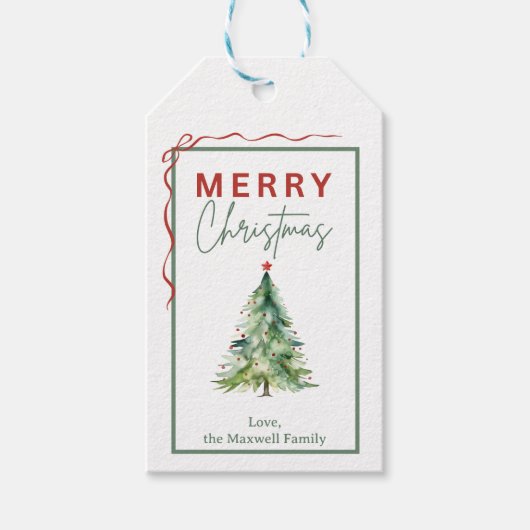 Weihnachtsbaum Rustikale Karierte Geschenkmarke Geschenkanhänger (Vorderseite)