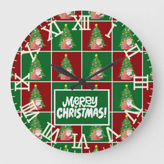 Weihnachtsbaum | Santa | anpassbar Große Wanduhr (Vorderseite)