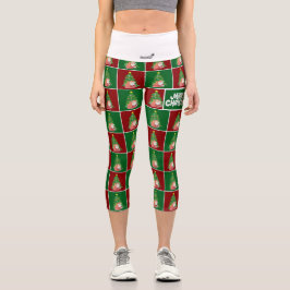 Weihnachtsbaum | Santa | anpassbar | Schwarze Flie Capri Leggings