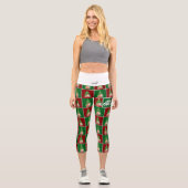 Weihnachtsbaum | Santa | anpassbar | Schwarze Flie Capri Leggings (Vorderseite)