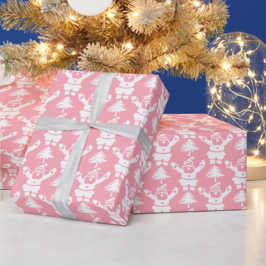 Weihnachtsbaum Santa Claus Pink White Geschenkpapier (Feiertage)