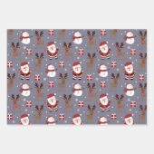 Weihnachtsbaum Santa Claus Reindeer Snowman Blue Geschenkpapier Set (Vorderseite 3)