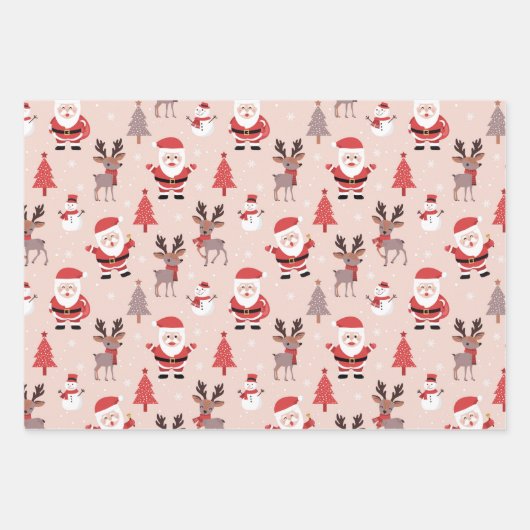 Weihnachtsbaum Santa Claus Reindeer Snowman Blue Geschenkpapier Set (Vorderseite 2)