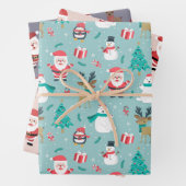 Weihnachtsbaum Santa Claus Reindeer Snowman Blue Geschenkpapier Set (Beispiel)