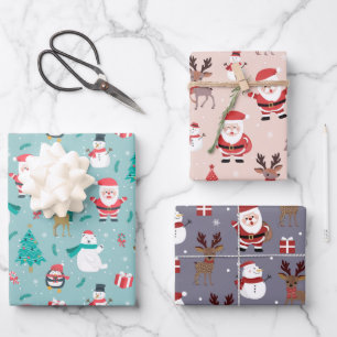 Weihnachtsbaum Santa Claus Reindeer Snowman Blue Geschenkpapier Set
