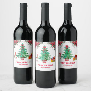 Weihnachtsbaum Santa Holiday Red Green Weinetikett