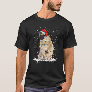 Weihnachtsbaum Santa Hut Pug Hund Haustier Lichter T-Shirt