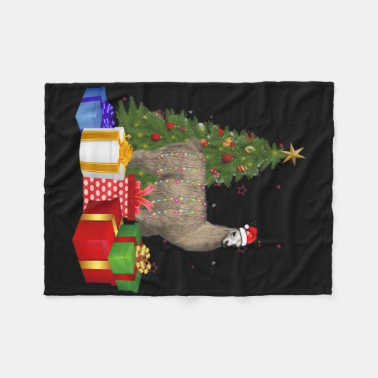 Weihnachtsbaum Santa Lama mit hellen Weihnachtslie Fleecedecke (Vorderseite (Horizontal))