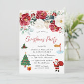 Weihnachtsbaum Santa Rote Blume Weihnachtsfest Par Einladung (Stehend Vorderseite)
