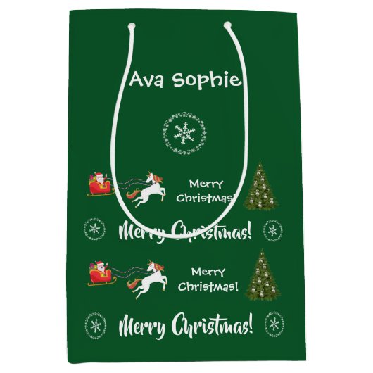 Weihnachtsbaum Santa Sleigh Einblick Personalisier Mittlere Geschenktüte (Vorderseite)
