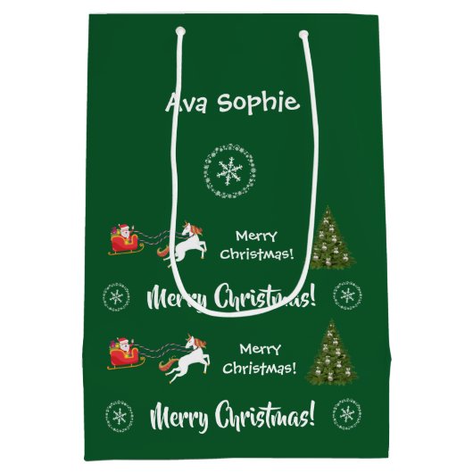 Weihnachtsbaum Santa Sleigh Einblick Personalisier Mittlere Geschenktüte (Rückseite)