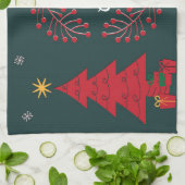 Weihnachtsbaum, Santa und Rudolph Geschirrtuch (Gefaltet)