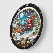 Weihnachtsbaum Santa's Motorrad Große Wanduhr (Winkel)