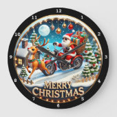 Weihnachtsbaum Santa's Motorrad Große Wanduhr (Vorderseite)