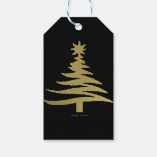 Weihnachtsbaum Schablone Gold auf Schwarz Geschenkanhänger