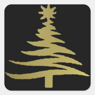Weihnachtsbaum Schablone Gold auf Schwarz Quadratischer Aufkleber