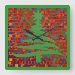 Weihnachtsbaum Schablone Grün Quadratische Wanduhr