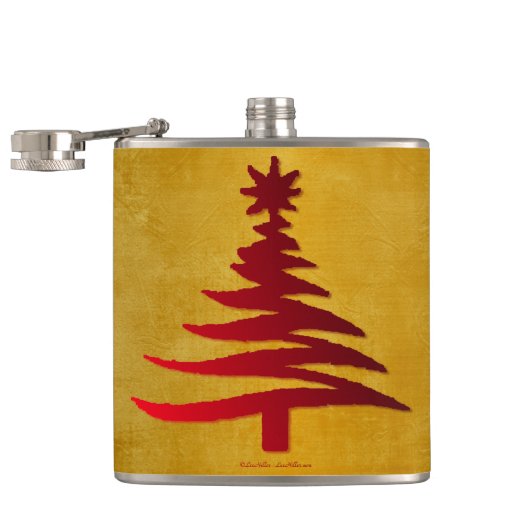 Weihnachtsbaum Schablone Rot auf Gold Flachmann (Geöffnet)