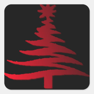 Weihnachtsbaum Schablone Rot auf Schwarz Quadratischer Aufkleber