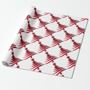 Weihnachtsbaum Schablone Rot auf Weiß Geschenkpapier