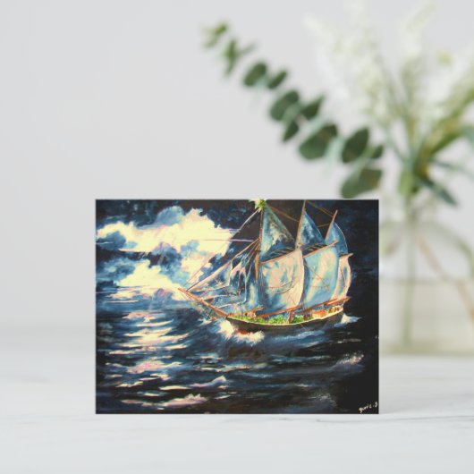 Weihnachtsbaum-Schiff Feiertagspostkarte (Stehend Vorderseite)