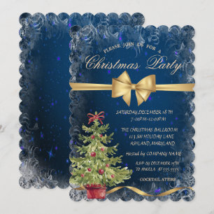 Weihnachtsbaum, Schleife, Blaue Firmenparty-Einlad Einladung