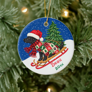 Weihnachtsbaum-Schlitten Süße Patchwork-Black Lab Keramik Ornament