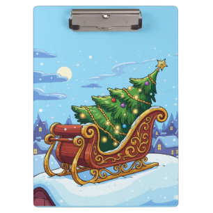 "Weihnachtsbaum-Schlitten Winter-Schnee-Szene Urla Klemmbrett
