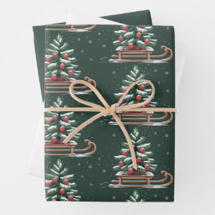 Weihnachtsbaum-Schlitten Winter Weihnachten Schnee Geschenkpapier Set