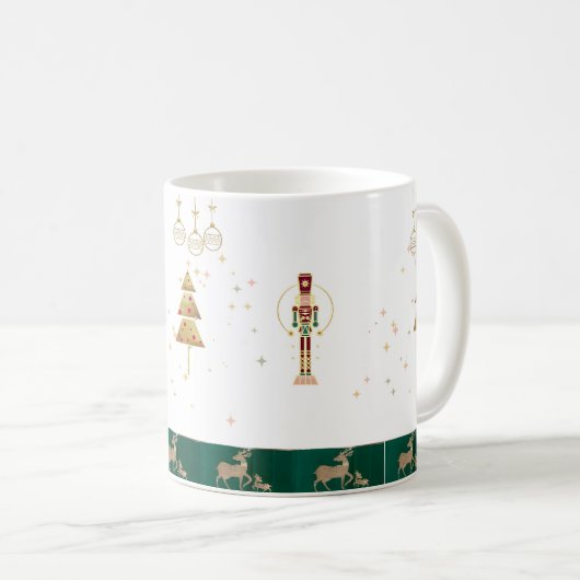 Weihnachtsbaum, Schnee, Hirschpackpapier Kaffeetasse (VorderseiteRechts)