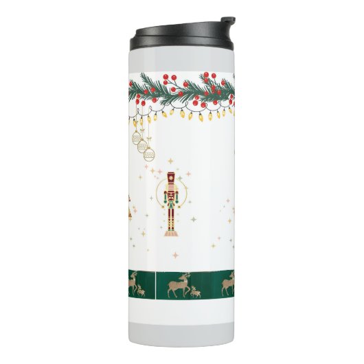 Weihnachtsbaum, Schnee, Hirschpackpapier Thermosbecher (Nach links gedreht)