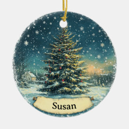 Weihnachtsbaum-Schnee-Ornament im Vintage-Stil Keramik Ornament