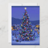Weihnachtsbaum schneebedeckte Nacht Party blau Einladung (Rückseite)