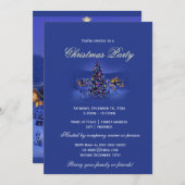 Weihnachtsbaum schneebedeckte Nacht Party blau Einladung (Vorne/Hinten)