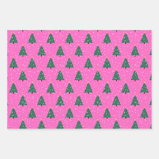 Weihnachtsbaum, Schneefall auf Rosa Geschenkpapier Set (Vorderseite 2)